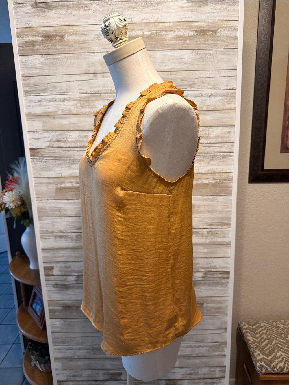 Mustard Ruffle V-Neck Tank Thanksgiving fall - Picture 3 of 5
